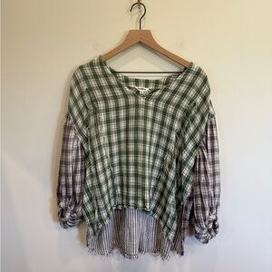 Boho Plaid Flowy Cotton Blouse